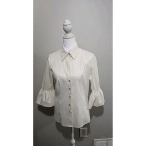 Jackie Jon Cream Blouse Top Sz 6 Formal Festive Party Preppy Turtle Sleeves